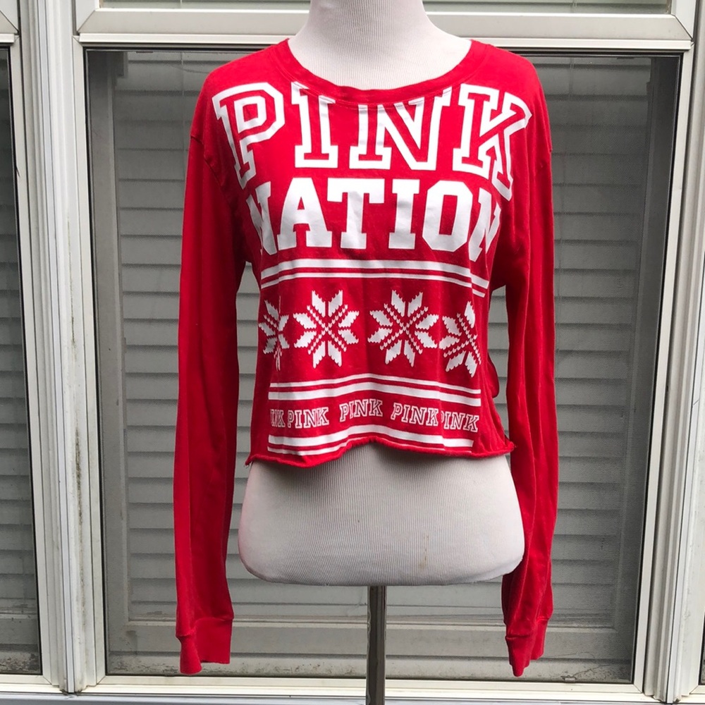 Pink VS Red White Cropped Graphic Tee Shirt size Small